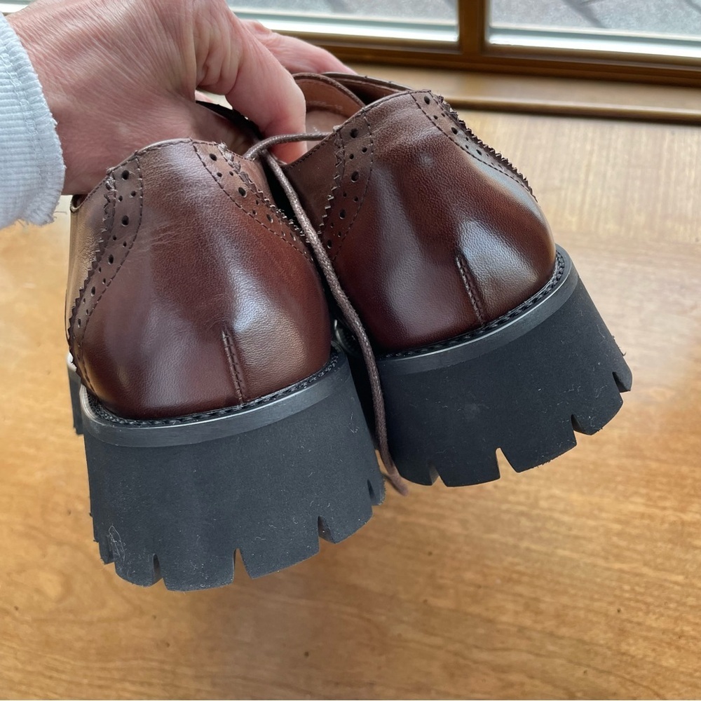 Beau Today Brown Oxford Classic Derby Leather Wingtip Platform Loafers size 9.5 - Picture 5 of 11